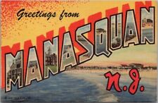 MANASQUAN, New Jersey Large Letter Postcard Beach Scene / Curteich Linen 1953 picture