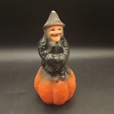 Vintage 40s Witch Sitting on Pumpkin Candy Container Pulp Paper Mache Halloween picture