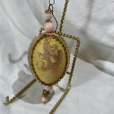 Highly Decorated Handmade Gold & Pink Signed  Egg Shaped Ornament picture