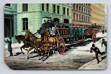 Firefighters Horse Drawn Hook & Ladder Going to a Fire NYFD New York NY Postcard picture