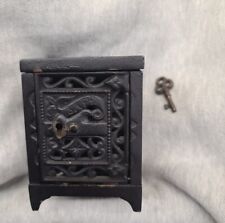 Antique J E Stevens Cast Iron Coin Bank Ornate Safe 1886       * WITH KEY * picture