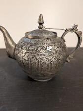 Antique Persian/Middle Eastern Silver Metal Etched Teapot picture