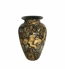 LA VIE Jungle Safari Vase African Wild Animals Patchwork Print Glazed Brown Gold picture