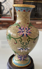 VINTAGE Estate CHINESE CLOISONNE ENAMEL VASE Wood Stand included 8.5” picture