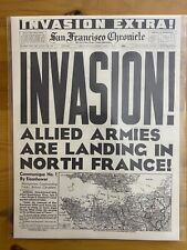 VINTAGE NEWSPAPER HEADLINE~WORLD WAR 2 FRANCE ARMY D-DAY INVASION WWII 1944 picture
