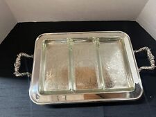 Vintage Leonard Footed Silverplate Relish Serving Tray w/3 Glass Inserts picture