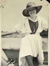 1R Photograph Pretty Woman Artistic Close Up Rowing Row Boat Hat Dress 1920's picture