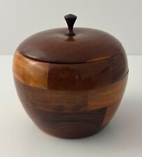 Mid Century Maple Wood Apple Shaped Container w/ Lid Trinket Jar Wooden Decor picture