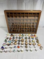 Vintage Mixed Lot of 59 Sewing Thimbles With Wood Case picture
