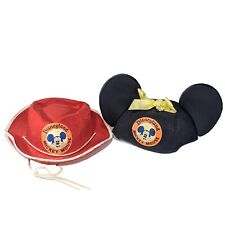 Vtg Disneyland Mickey Mouse Ears Hat Black Felt Cap & Red Cowboy Hat Kids Size picture