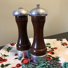 Vintage Verity Southall Salt Shaker and Pepper Grinder. Wood and Metal. 8”.  USA picture