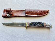 Vintage Western Knife Boulder Colorado Bone Handle Leather Sheath 7.25” / 3.75” picture