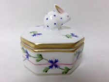 HEREND Blue Garland Trinket Box With Rabbit On Lid - 2 1/4
