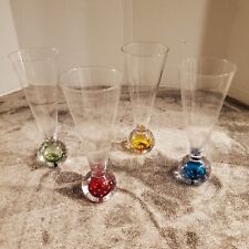 Vintage MCM Fluted Controlled Bubble Set Of 4 Glasses Red Blue Yellow Green picture