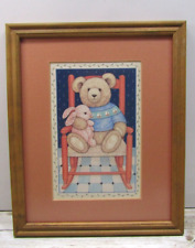 Vintage Postcard/Picture Toy Teddy Bear 🐻with Bunny 🐰 Framed Wall Décor 9x11 picture