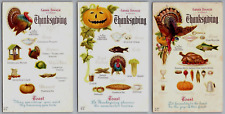 Lot of 3~Antique Thanksgiving Postcards~Grand Dinner~Menus -Food~Turkeys Fruit~ picture