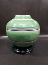 Vintage Nieman Marcus MCM Japanese porcelain vase, 9”, Signed Green, Blue Stripe picture