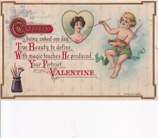 Vintage Valentines Day Postcard Early 1900s Cupid Painting Portrait Pretty Girl picture