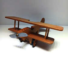 Vintage Wooden Hand Made Bi-Plane Airplane Toy 11.5 inch Wingspan *Read Descript picture