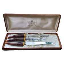 VTG Crown Crest Sheffield England Carving Set Faux Antler Stainless Steel 3 Pc picture