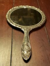 Vintage Antique Silver Plated Ornate Vanity Hand-Held Mirror Heavy picture
