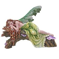 PT Sleeping Fairy in the Forest on Log Hand Painted Resin Figure picture