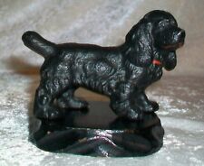 Vintage Hubley Black Cast Iron Cocker Spaniel Dog Figurine Wood Display Stand picture