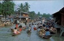 Dhonburi Thailand Wad Sai Floating Market boats vintage postcard picture