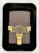 Vintage 1999 Harley Davidson Gold Boot Strap Emblem Black Matte Zippo Lighter picture