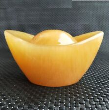 100mm Natural Yellow Jade Stone Carving Feng shui Wealth Yuan Bao Statue picture