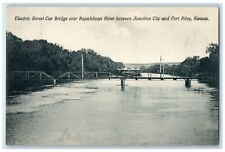 c1910 Electric Street Car Bridge Republican River Junction City Kansas Postcard picture