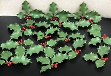 Lot of 16 Pieces Vintage Midcentury Plastic Holly Christmas Decorating Crafting picture