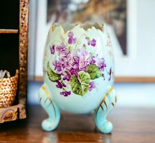 Inarco Vintage Porcelain Egg Vase/Planter Hand Painted 3 Leg Gold Trim picture
