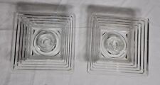 2 Anchor Hocking Manhattan Clear Depression Glass Square Art Deco Candle Holders picture