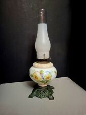 Antique Scoville Queen Anne #2 Hand Painted Milk Glass And Cast Iron Oil Lamp picture