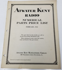 Atwater Kent Radio 1931 February Numerical Price Parts List Base Speaker Spring picture