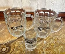 CHEERS Beer Pub Mugs (2) Dimpled Glass Vintage Collector 16oz & Heavy Shot Glass picture