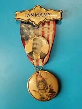 Antique 1902 Tammany Hall NY & Devery Pin Democratic Native American Chief Medal picture