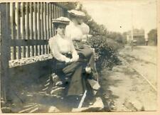1903 LAKE QUINSIG MASSACHUSETTS*2 LADIES FANCY HATS*TRAIN TRACKS*PHOTO ON BOARD picture