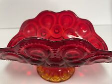 Vtg LE Smith Amberina Glass Moon & Stars Compote Dish Lg Folded Centerpiece Bowl picture