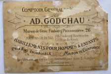 Antique 1880 - 1910s French Trade Card AD. Godchau Clothing for Men and Children picture