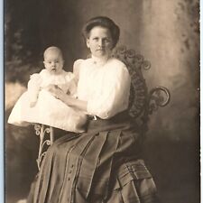c1910s Cute Mother & Alert Baby Boy RPPC Fur Rug Sharp Real Photo Antique A185 picture