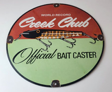Vintage Creek Chub Bait Caster Lures Gas Pump Cabin Fishing Porcelain Pump Sign picture