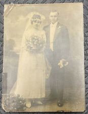 Vintage Old Large Cardboard  Wedding Photo Man And Woman Photograph Beautiful picture