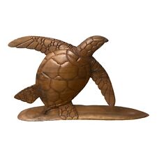 Hand-Carved Wooden Sea Turtle On Surfboard Figurine - Sea, Ocean, Costal Decor picture