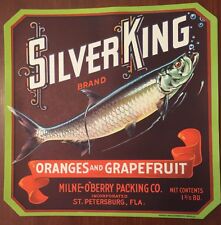 SILVER KING 1930,s crate label Tarpon fishing authentic FLA Original Old Stock picture