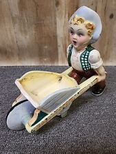 Vintage figurine country Girl with Wheelbarrows Carts Italy? Planter Estate Find picture