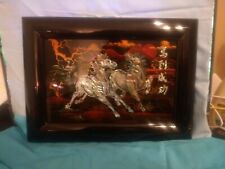  Vtg.  vietnamese lacquer Mother Of Pearl Picture Of Horses picture
