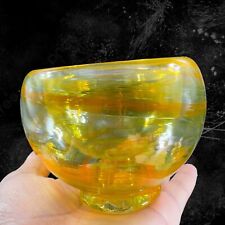 Hand Blown Bowl Dish Hand Made With Orange Yellow Swirls Crafted Glass Bowl Dish picture