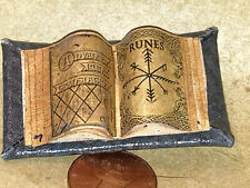 Miniature TINY handmade faux leather Rune Translations Magic opened book Doll picture